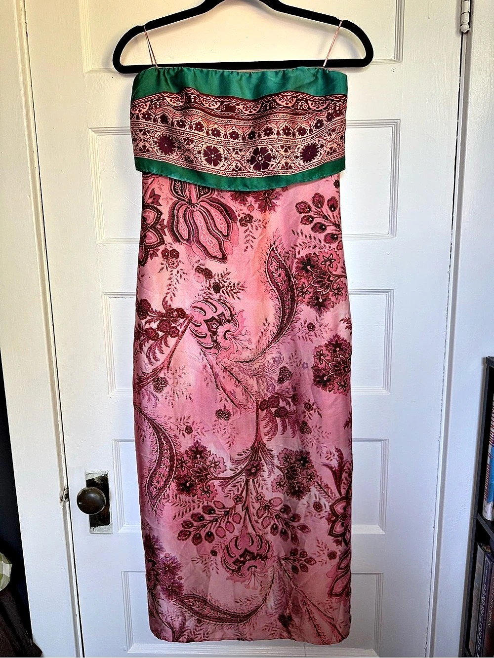 Zara Floral & Paisley Print Midi Dress Pink & Green Boho Chic Luxe Small